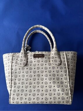 Pollini Heritage Denim Jacquard Tote bag Ivory/brown